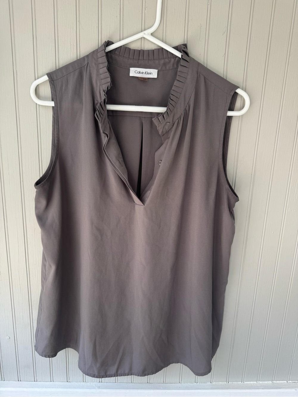 Calvin Klein Sleeveless Ruffle-Trim Gray Top Blouse